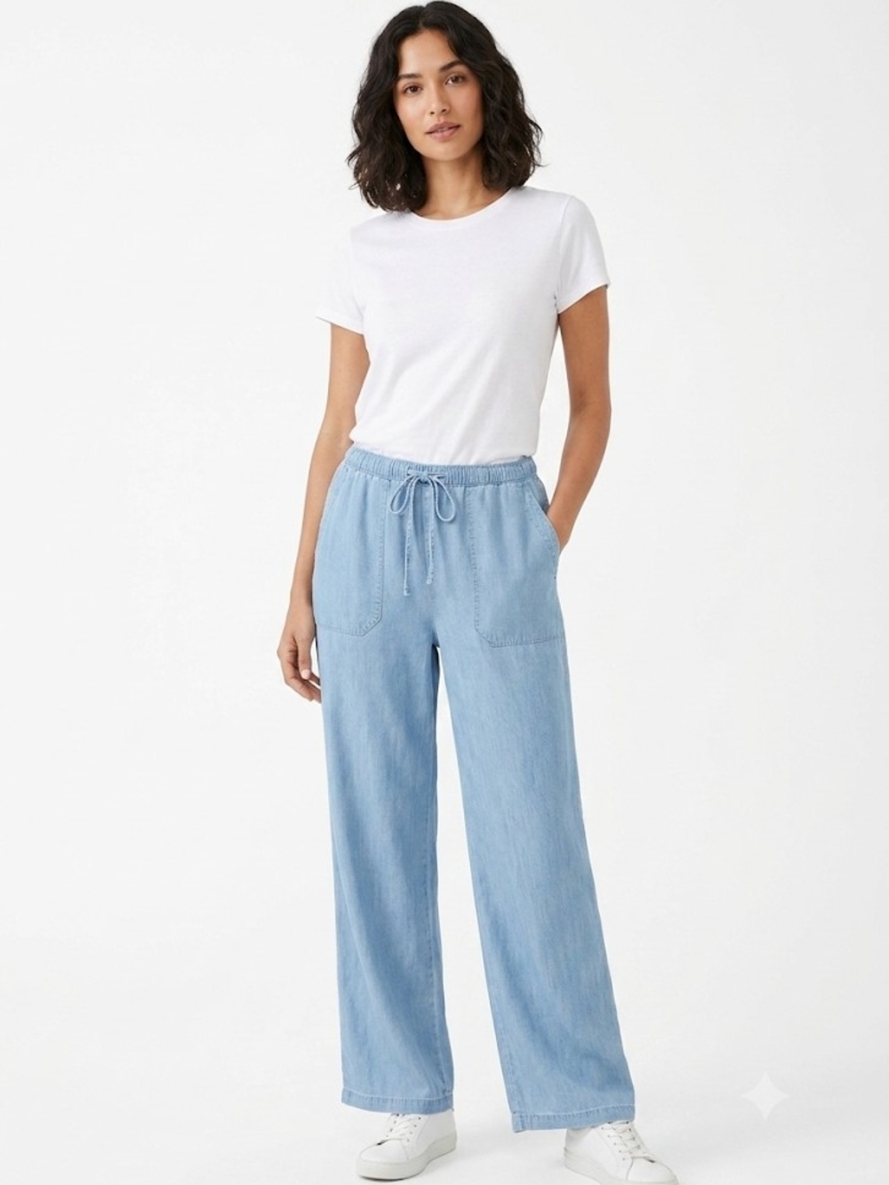 mine Light Blue Wide-Leg Pants with Drawstring